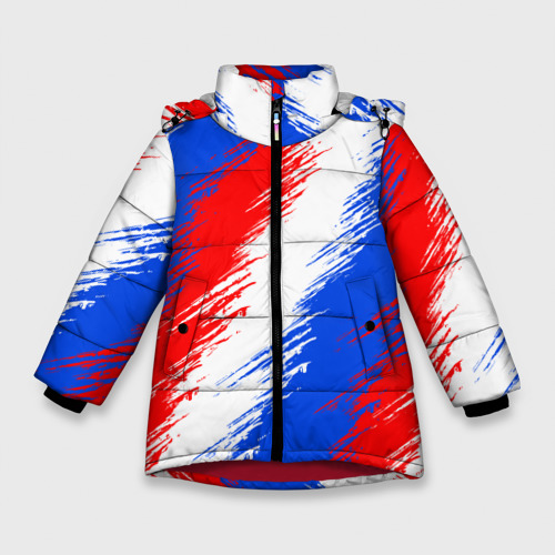 Зимняя куртка для девочек 3D с принтом Триколор штрихи красок, вид спереди #2