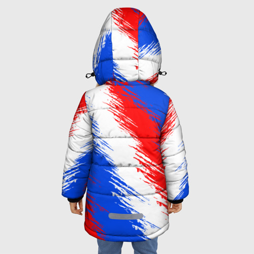 Зимняя куртка для девочек 3D с принтом Триколор штрихи красок, вид сзади #2