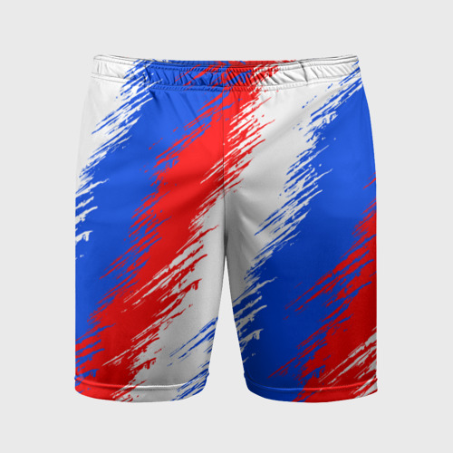 Мужские шорты спортивные Триколор штрихи красок, цвет 3D печать