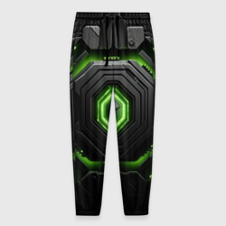 Мужские брюки 3D Яркая геометрическая зеленая  неоновая абстракция на черном
