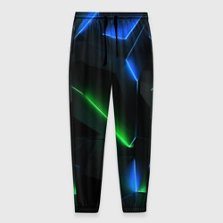 Мужские брюки 3D Объемная геометрическая зеленая неоновая абстракция  на черном