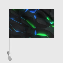 Флаг с принтом Объемная геометрическая зеленая неоновая абстракция  на черном для любого человека, вид спереди №2. Цвет основы: белый