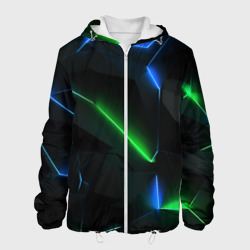 Мужская куртка 3D Объемная геометрическая зеленая неоновая абстракция  на черном