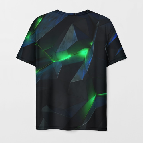 Мужская футболка 3D Объемная геометрическая  зеленая неоновая абстракция на черном, цвет 3D печать - фото 2