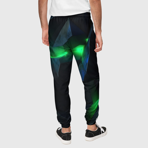 Мужские брюки 3D Объемная геометрическая  зеленая неоновая абстракция на черном, цвет 3D печать - фото 5