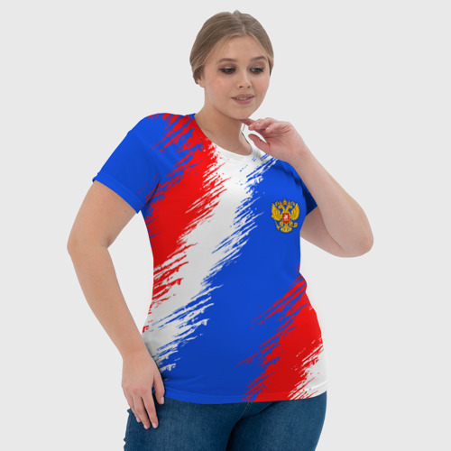 Женская футболка 3D с принтом Триколор штрихи с гербор РФ, фото #4