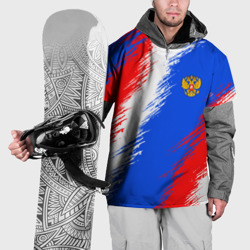Накидка на куртку 3D Триколор штрихи с гербор РФ