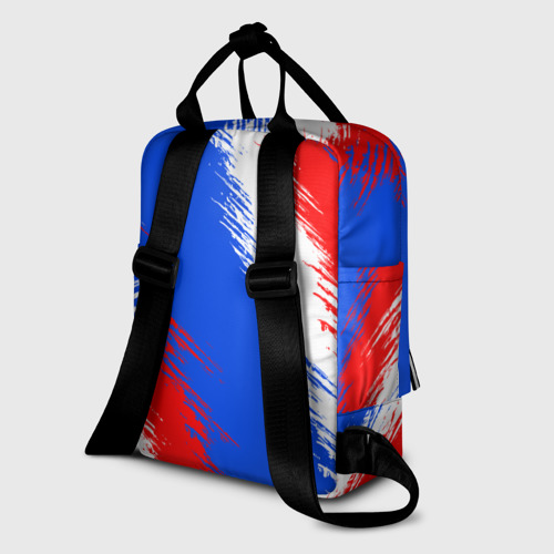 Женский рюкзак 3D с принтом Триколор штрихи с гербор РФ, вид сзади #1