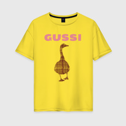 Гусси  - клетка шотландка – Женская футболка хлопок Oversize с принтом купить со скидкой в -16%