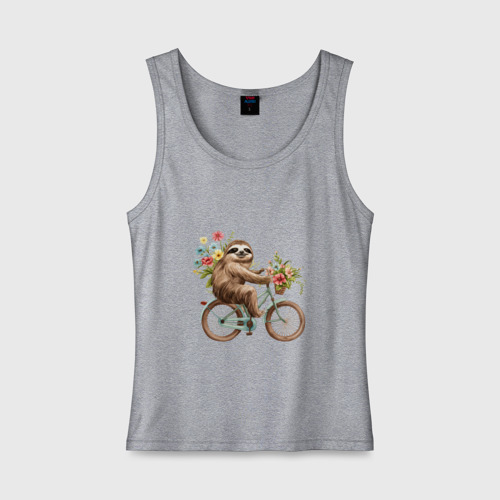 Женская майка хлопок Ленивец на велосипеде, цвет меланж