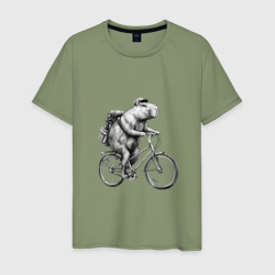 Капибара на велосипеде в черном цвете – Мужская футболка хлопок с принтом купить со скидкой в -20%