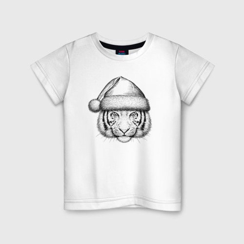 Детская футболка хлопок Голова новогоднего тигра, цвет белый