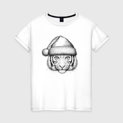Женская футболка хлопок Голова новогоднего тигра