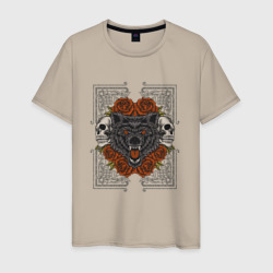 Рык волка в цветах – Мужская футболка хлопок с принтом купить со скидкой в -20%