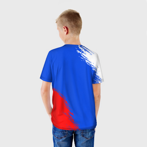 Детская футболка 3D с принтом Триколор и герб России, вид сзади #2