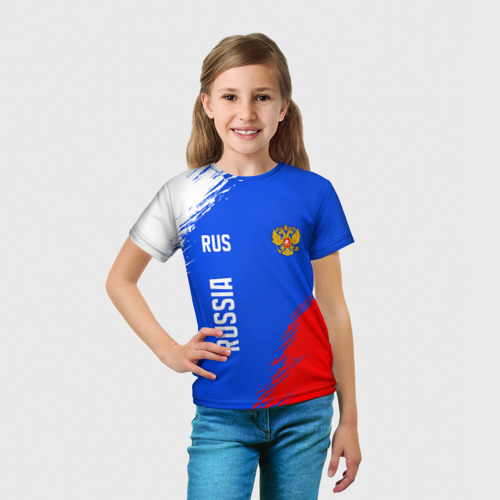 Детская футболка 3D с принтом Триколор и герб России, вид сбоку #3