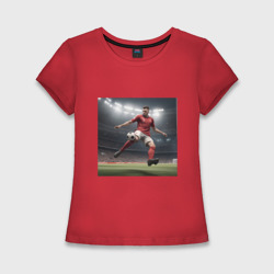 Женская футболка хлопок Slim Футболист пинающий мяч