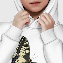 Худи с принтом Бежевая бабочка для ребенка, вид на модели спереди №5. Цвет основы: белый