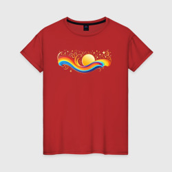 Радуга с солнцем и звездами – Женская футболка хлопок с принтом купить со скидкой в -20%
