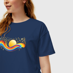 Женская футболка хлопок Oversize Радуга с солнцем и звездами - фото 2