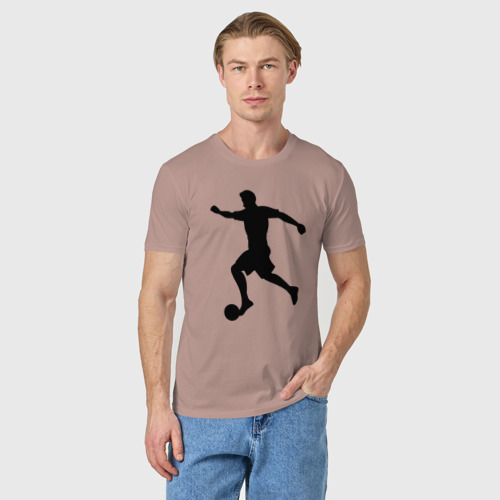 Мужская футболка хлопок Черный силуэт футболиста с мячом, цвет пыльно-розовый - фото 3