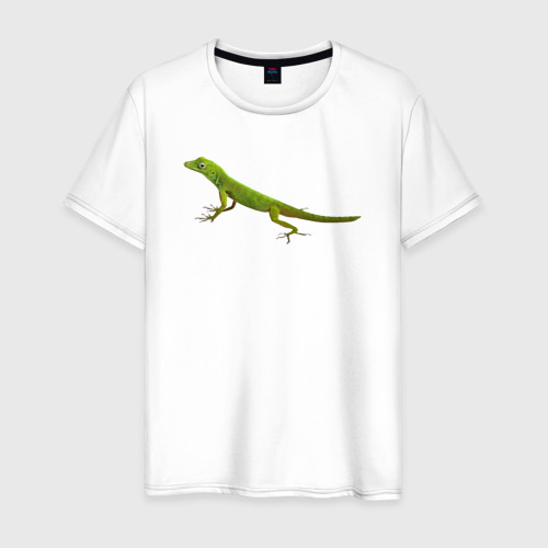 Мужская футболка хлопок Зеленая маленькая ящерица, цвет белый