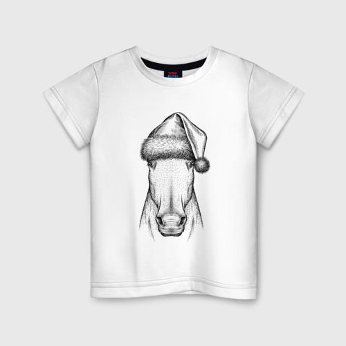Детская футболка хлопок Новогодняя лошадь, цвет белый