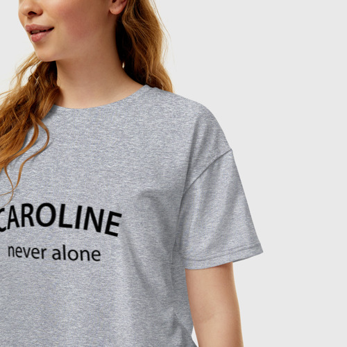 Женская футболка хлопок Oversize Caroline never alone - motto, цвет меланж - фото 3