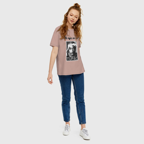 Женская футболка хлопок Oversize 2pac Art All eayz on me, цвет пыльно-розовый - фото 5