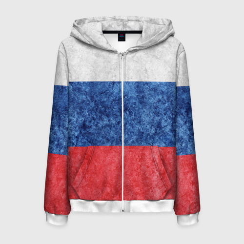 Мужская толстовка 3D на молнии Флаг России разноцветный, цвет белый
