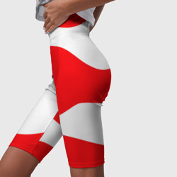Велосипедки с принтом Красно-белый волнистые линии для женщины, вид на модели спереди №3. Цвет основы: белый