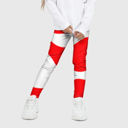 Леггинсы с принтом Красно-белый волнистые линии для ребенка, вид на модели спереди №2. Цвет основы: белый