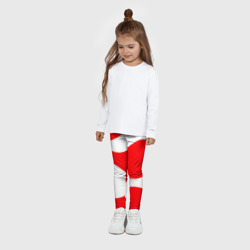 Леггинсы с принтом Красно-белый волнистые линии для ребенка, вид на модели спереди №3. Цвет основы: белый