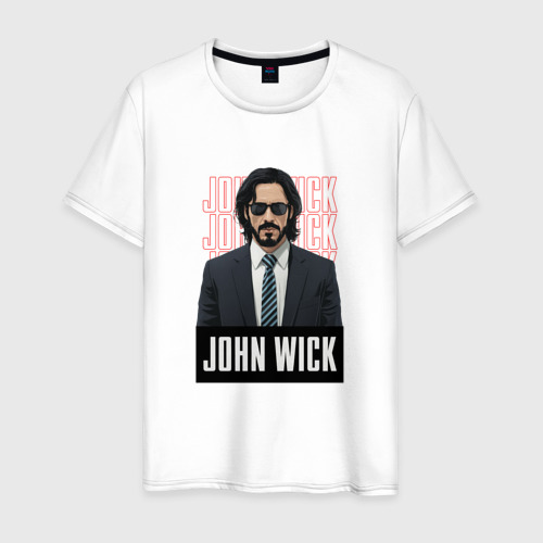 Мужская футболка из хлопка с принтом Джон Уик в черных очках, вид спереди №1