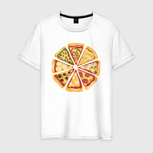 Мужская футболка из хлопка с принтом Пицца ассорти, вид спереди №1