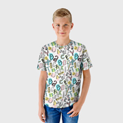 Детская футболка 3D   Цветные каракули  буквы алфавита  - фото 2