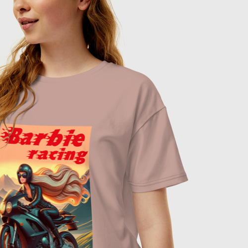 Женская футболка хлопок Oversize Barbie racing - ai art speed, цвет пыльно-розовый - фото 3