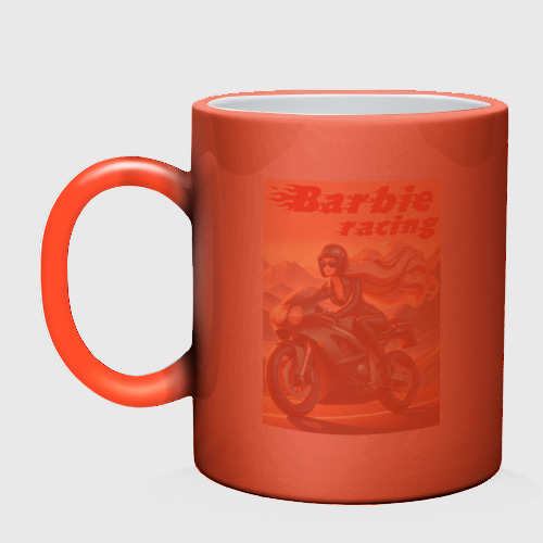 Кружка хамелеон Barbie racing - ai art speed, цвет белый + красный - фото 3