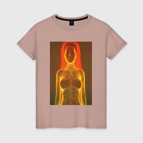 Женская футболка хлопок Рентген женщины, цвет пыльно-розовый