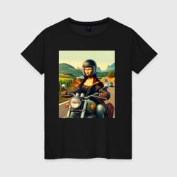 Mona Lisa on a motorcycle - ai art – Женская футболка хлопок с принтом купить со скидкой в -20%