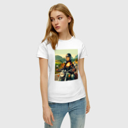 Женская футболка хлопок Mona Lisa on a motorcycle - ai art - фото 2