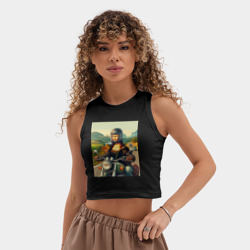 Женская укороченная майка-топ хлопок Mona Lisa on a motorcycle - ai art - фото 2