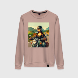Женский свитшот хлопок Mona Lisa on a motorcycle - ai art