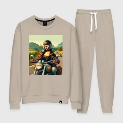 Женский костюм хлопок Mona Lisa on a motorcycle - ai art