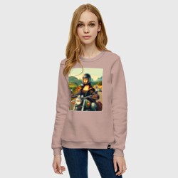 Женский свитшот хлопок Mona Lisa on a motorcycle - ai art - фото 2
