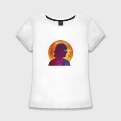 Женская футболка хлопок Slim Фредди Меркьюри в молодости на фоне луны
