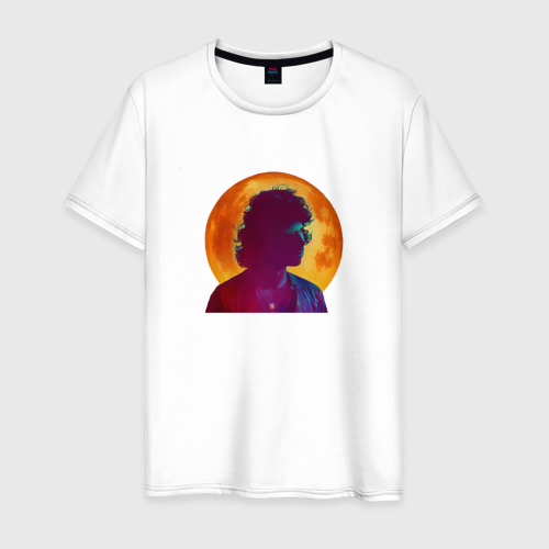 Мужская футболка из хлопка с принтом Фредди Меркьюри в молодости на фоне луны, вид спереди №1