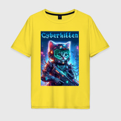 Cyberkitten - military ai art – Мужская футболка хлопок Oversize с принтом купить со скидкой в -16%
