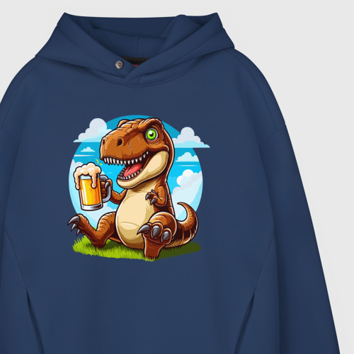 Мужское худи Oversize хлопок Динозавр с кружкой пива - мем, цвет темно-синий - фото 4