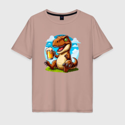 Динозавр с кружкой пива - мем – Мужская футболка хлопок Oversize с принтом купить со скидкой в -16%
